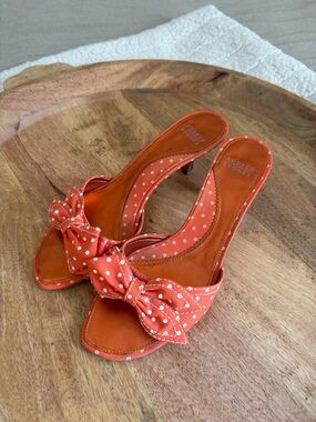Audrey Brooke Orange Polka Dot Bow Slide Mules